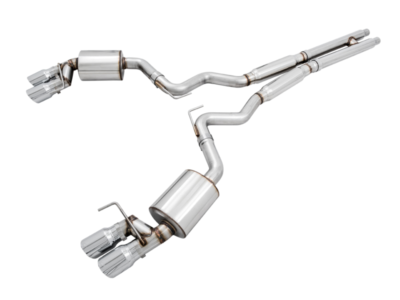 Ford Mustang Performance Exhaust - AWE Tuning - Cat Back Touring Edition Quad Tip - Chrome Silver - `18-`27